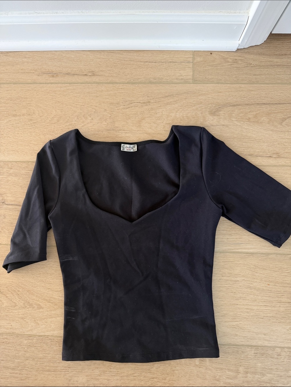 Free People Black Scoop-Neck Short Sleeve Top